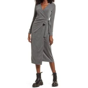 TOPSHOP Cozy Long Sleeve Ribbed Wrap Dress.